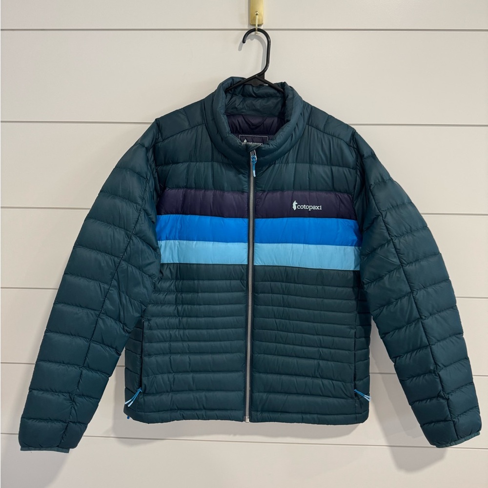 Cotopaxi Teal and Blue Colorblock Puffer Jacket